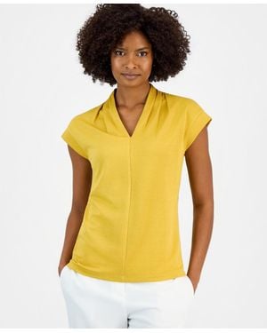 Kasper Petite V-neck Pull-on Blouse - Yellow