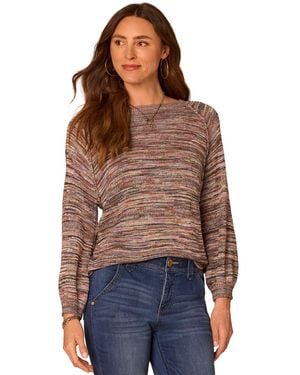 Democracy Petite 3/4-sleeve Blouson Space-dye Crewneck Sweater - Brown