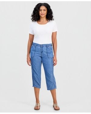 Style & Co. Petite Mid Rise Bungee-hem Capri Pants - Blue