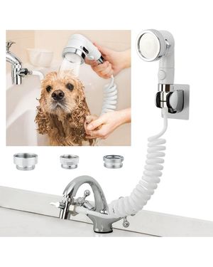Aronkl Sink Faucet Sprayer Attachment 3 Spray Modes Stop Water-saving Stretchable Hose Pet Hair Rinser - White