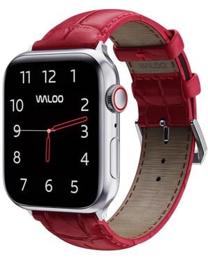 Waloo Crocodile Texture Leather Replacement Band For Apple Watch - Red