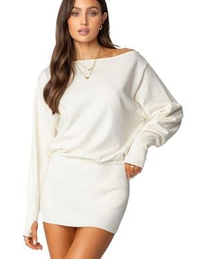 Edikted Eve Off Shoulder Knit Mini Dress - White