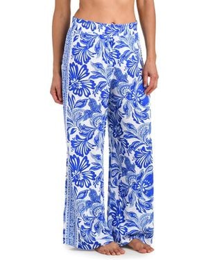 La Blanca Botanical Brocade Wide Leg Cover-up Swim Pants - Blue
