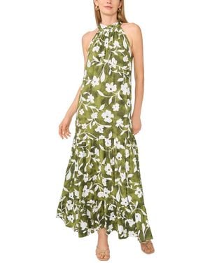 Msk Floral Halter Challis Dress - Green