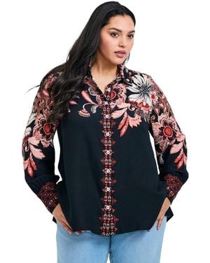 Avenue Plus Size La Luna Button Down Shirt - Blue