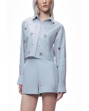 Nocturne Stone Detail Crop Shirt - Blue