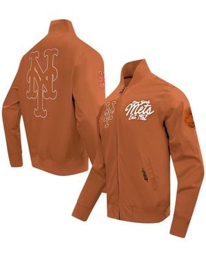 Pro Standard New York Mets Paint The City Twill Full-zip Jacket - Brown