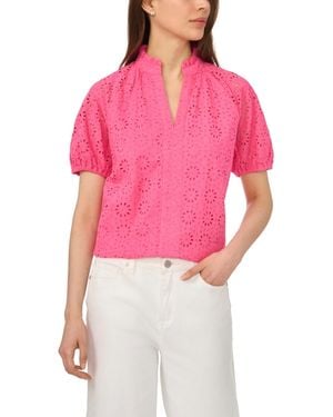 Cece Short-sleeve Split Neck Blouse - Pink