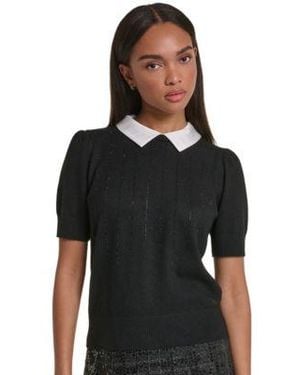 KARL LAGERFELD Collared Short Sleeve Sweater - Black