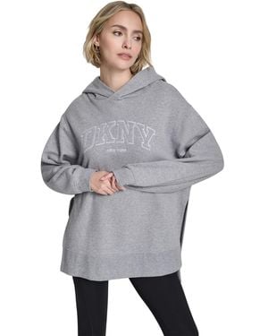 DKNY 3d Puff Applique Varsity Logo Oversized Hoodie - Gray