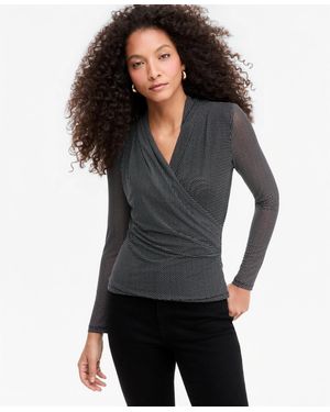 INC International Concepts Long-sleeve Surplice Mesh Top - Gray