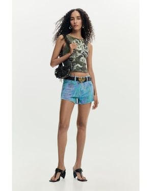 Desigual Printed Denim Shorts - Blue