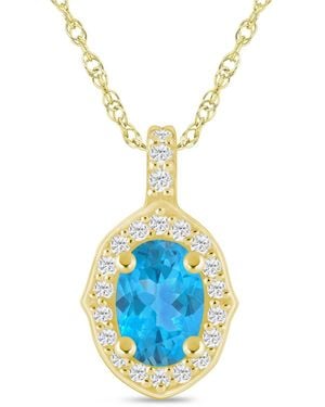 Macy's Gemstone And Diamond Halo Pendant Necklace (1/5 Ct. T.w. - Blue