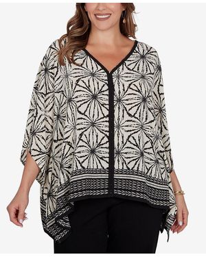 Ruby Rd. Plus Size Geo Border Print Crepe T-shirt - Black