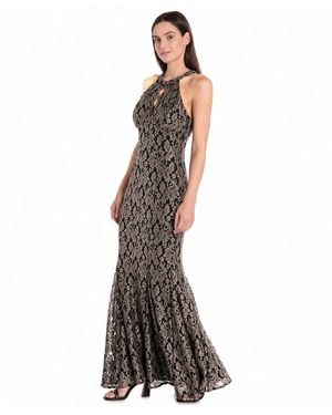R & M Richards Glitter Lace Halter Gown - White