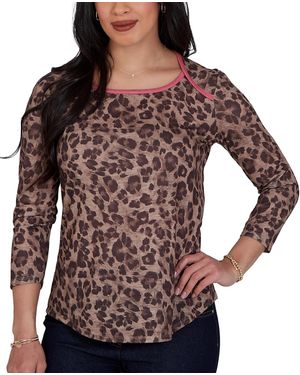 Ruby Rd. Petite Cheetah Print Knit Top - Brown