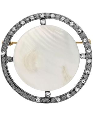 2028 Silver Tone Crystal Cultured Mother Of Pearl Brooch - White