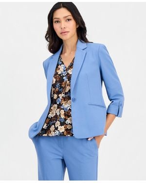 Anne Klein Essentials Ak Anne Klein Petite 3/4-sleeve One-button Blazer - Blue
