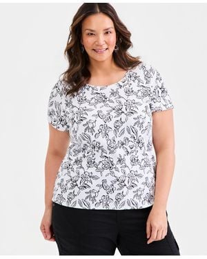 Style & Co. Plus Size Short-sleeve Scoop-neck Top - White