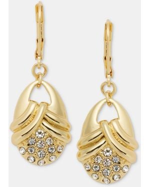 Anne Klein Pave Textured Oval Drop Earrings - Metallic