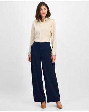 Tahari Petite Mid-rise Wide-leg Pants - Blue