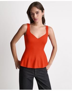 BCBGMAXAZRIA Peplum Rib Sleeveless Tank Top - Red