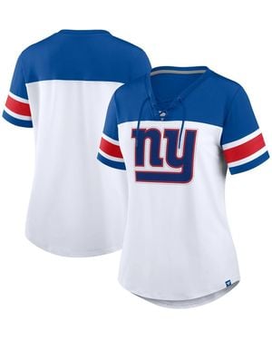Fanatics White/royal New York Giants Athena Rhinestone Lace-up V-neck T-shirt - Blue