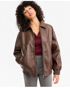 BarIII Croc-embossed Faux-leather Oversized Bomber Jacket - Brown
