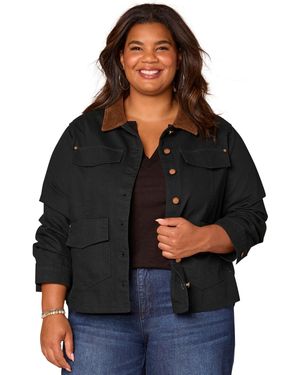 Democracy Plus Size 3/4-ruched Sleeve Button Front Jacket - Black