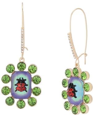 Betsey Johnson Faux Stone Backyard Ladybug Dangle Drop Earrings - White