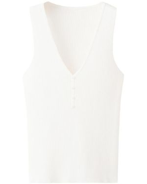 Mango Buttoned Ribbed Top - White