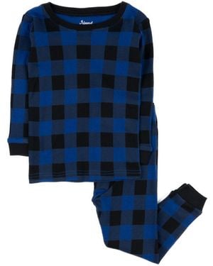 Leveret Kids Two Piece Cotton Plaid Holiday Pajamas - Blue