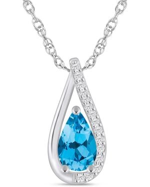 Macy's Gemstone And Diamond Pendant Necklace (1/10 Ct. T.w. - Blue
