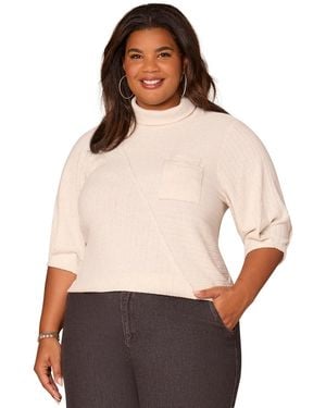 Democracy Plus Size Pleated Elbow Sleeve Mock Neck Knit Top - Multicolor