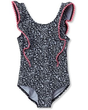Lands' End Girls Chlorine Resistant Scoop Neck Ruffle One Piece Swimsuit - Blue