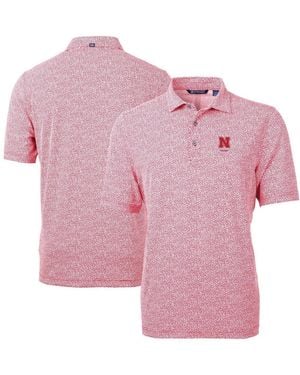Cutter & Buck Scarlet Nebraska Huskers Alumni Logo Drytec Virtue Eco Pique Botanical Print Polo Shirt - Pink