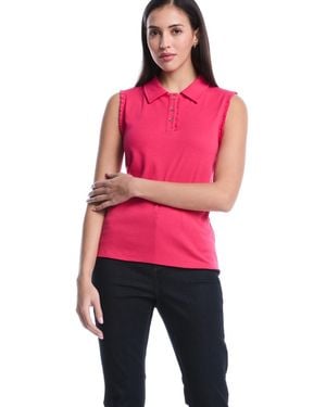 Rafaella Petite Ruffle Trim Sleeveless Polo Shirt - Red