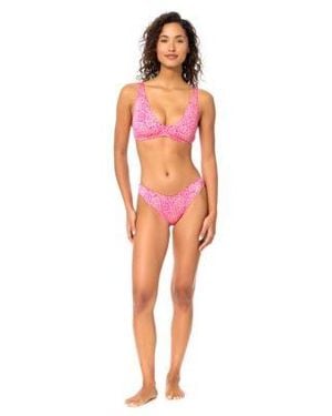 Raisins Pisces Printed Tie Back Swim Bikini Top Oahu Regular Waistband Swim Bottoms - Red