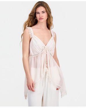 And Now This Petite Asymmetrical-hem Lace-trim Tank - White