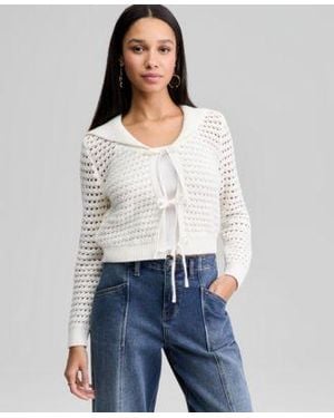 And Now This Now This Wide Collar Tie Front Pointelle Cardigan Macys Exclusive - White