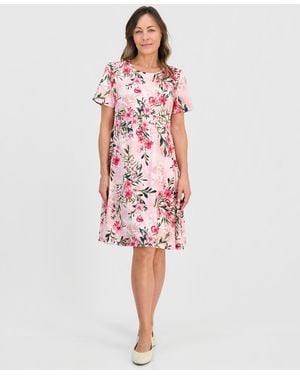 Style & Co. Petite Short-sleeve Floral T-shirt Dress - Red
