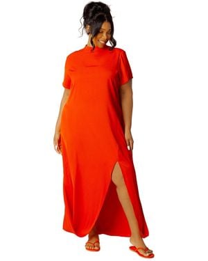 Buxom Couture Plus Size High Neck Draped Maxi Dress - Red
