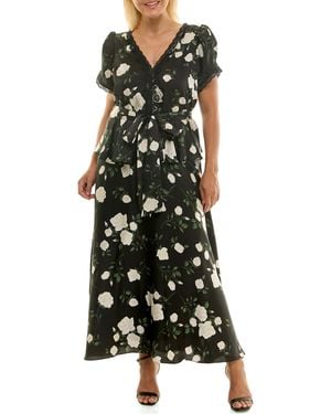 Taylor Pus Size Printed Tiered Maxi Dress - Green