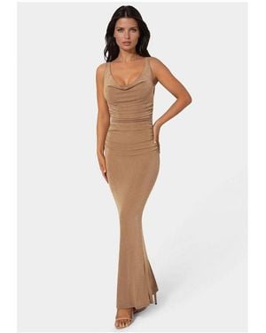 Bebe Slinky Cowl Shirred Maxi Dress - White