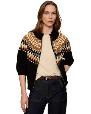 Sanctuary Fairisle Zip-up Short Sleeve Semi-cropped Cardigan - Black