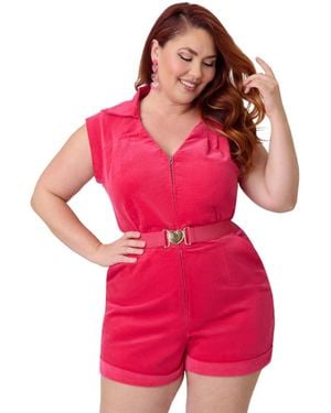 Smak Parlour Plus Size 1970s Sleeveless Belted Romper - Red