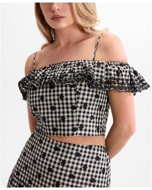 Guess Marilyn Off-the-shoulder Cotton Cropped Top - Black