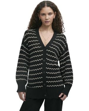 Finery London Alena Striped Crochet Cardigan - Black