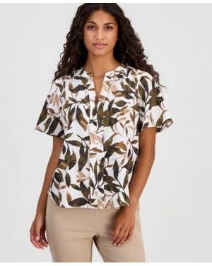 Anne Klein Essentials Printed Flutter Sleeve Top - Multicolor