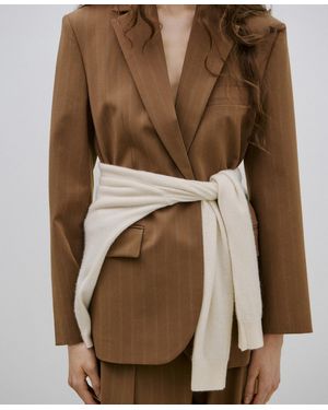 Mango Pinstripe Suit Blazer - Brown